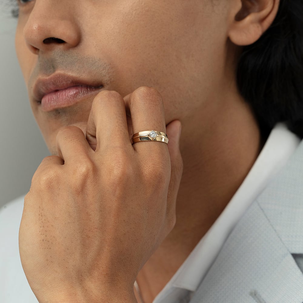 Edgy Angles Gold & Diamond Ring for Men,,hi-res thumbnail 2
