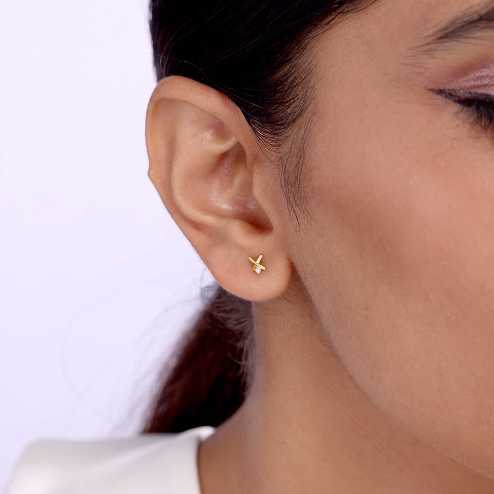 Radiant Cross 14 Kt Gold and Diamond Stud Earrings,,hi-res thumbnail 2