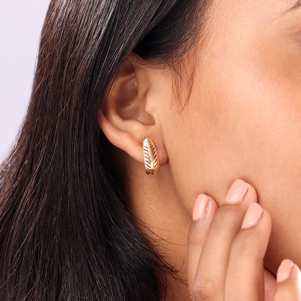 Timeless 14K Yellow Gold Feather Hoop Earrings,,hi-res thumbnail 2