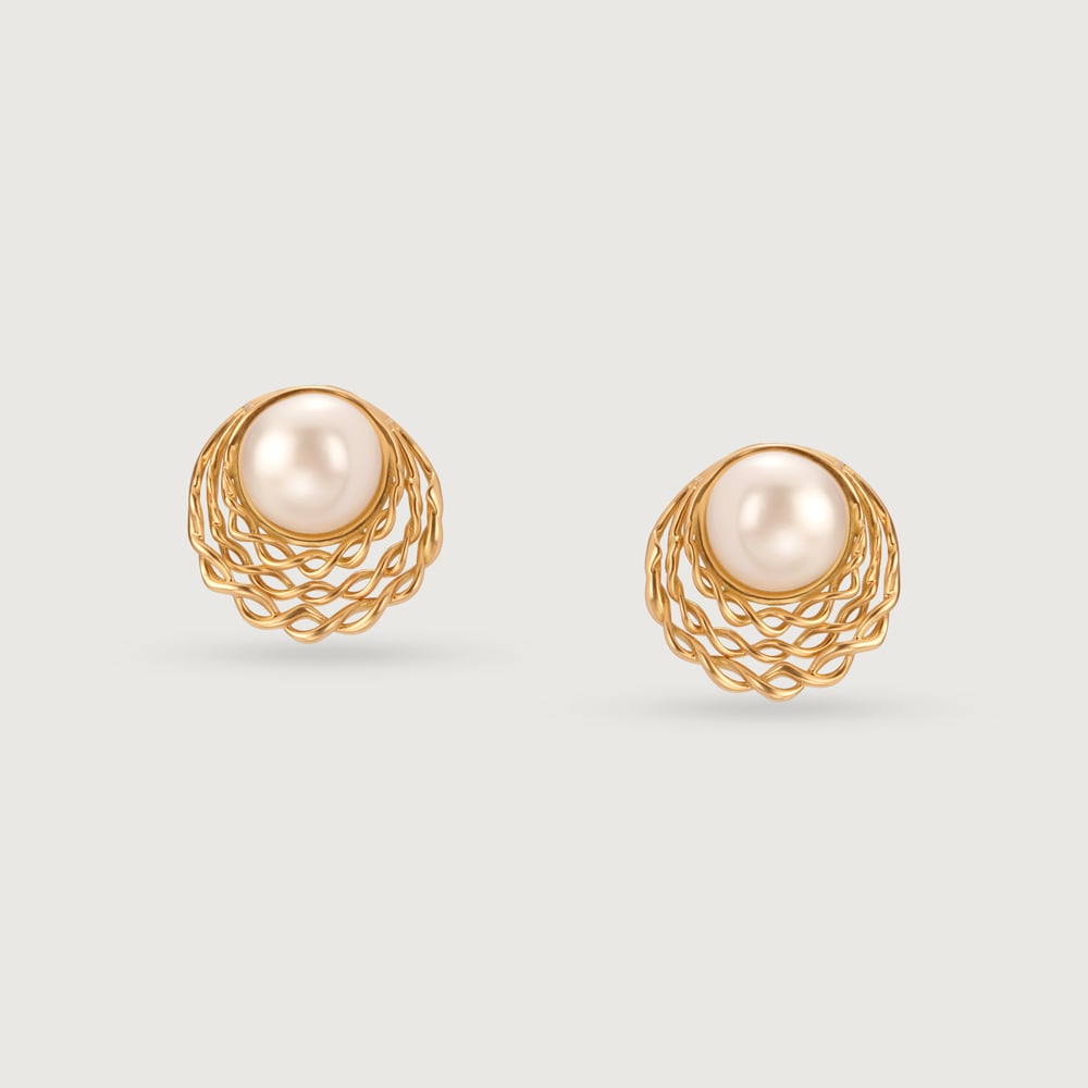 Radiant Halo 18KT Gold & Pearl Stud Earrings,,hi-res thumbnail 3