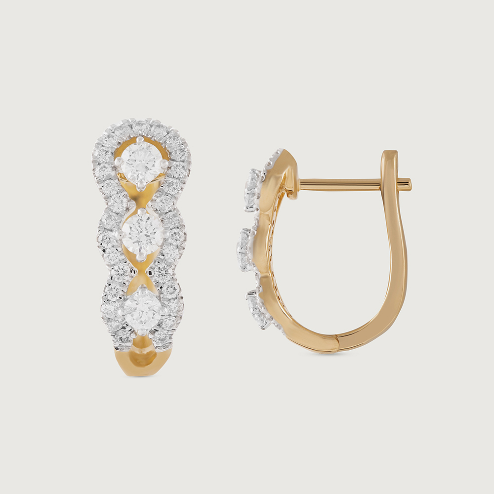 Sleek Edge Gold & Diamond Hoop Earrings,,hi-res thumbnail 4