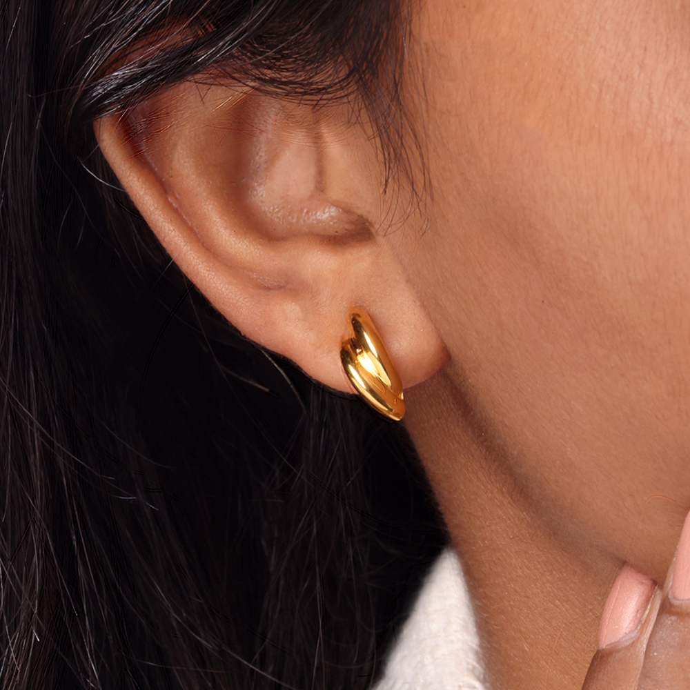 22KT Yellow Gold Sharp Stylish Stud Earrings,,hi-res thumbnail 2