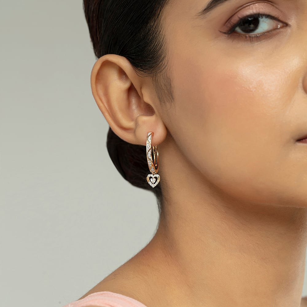 Glowing Heart Gold & Diamond Hoop Earrings,,hi-res thumbnail 2