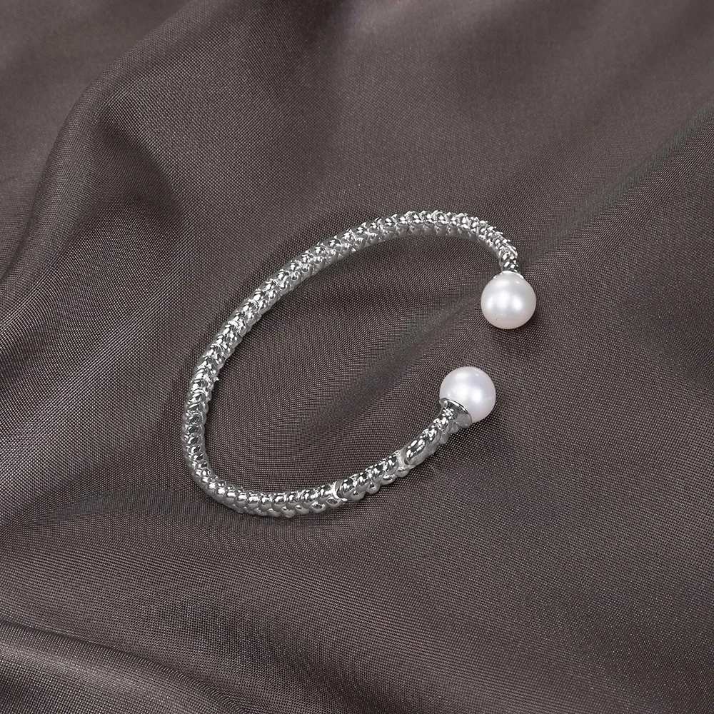 Chic Braided Pearl Silver Bangle