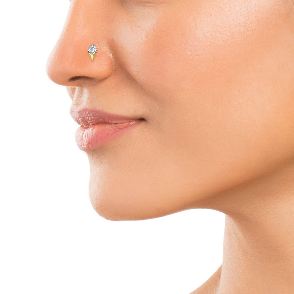 18KT Yellow Gold Delicate Nose Pin,,hi-res thumbnail 3