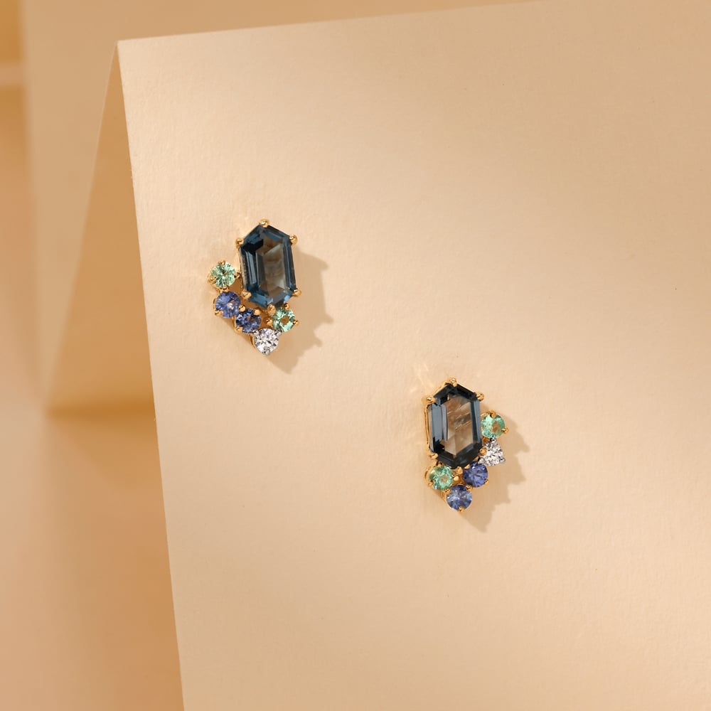 Blue Rhythm Gold Stud Earrings