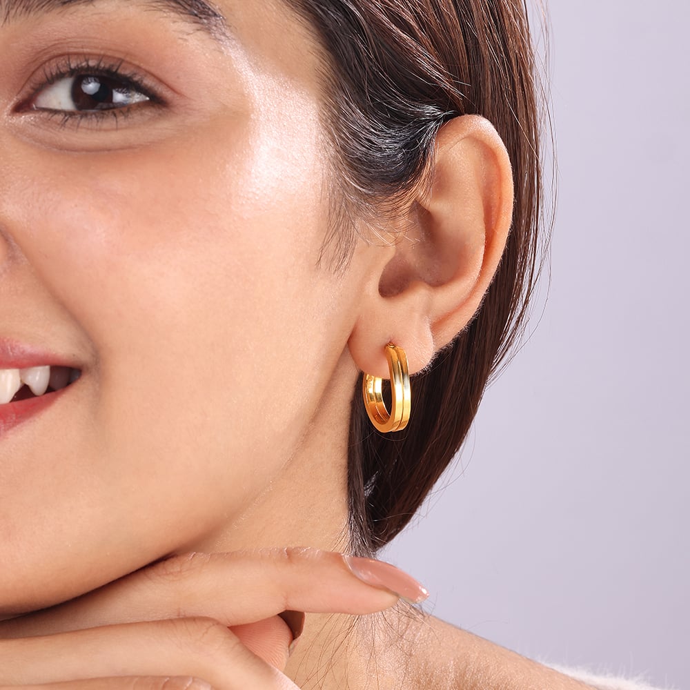 22KT Yellow Gold Subtle Glamorous Hoop Earrings,,hi-res thumbnail 2