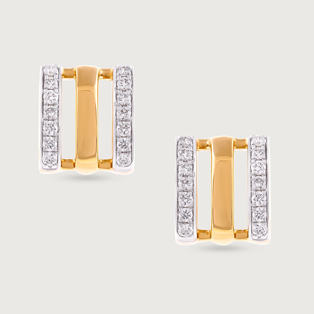Sleek Dual-Bar Gold & Diamond Stud Earrings,,hi-res thumbnail 3