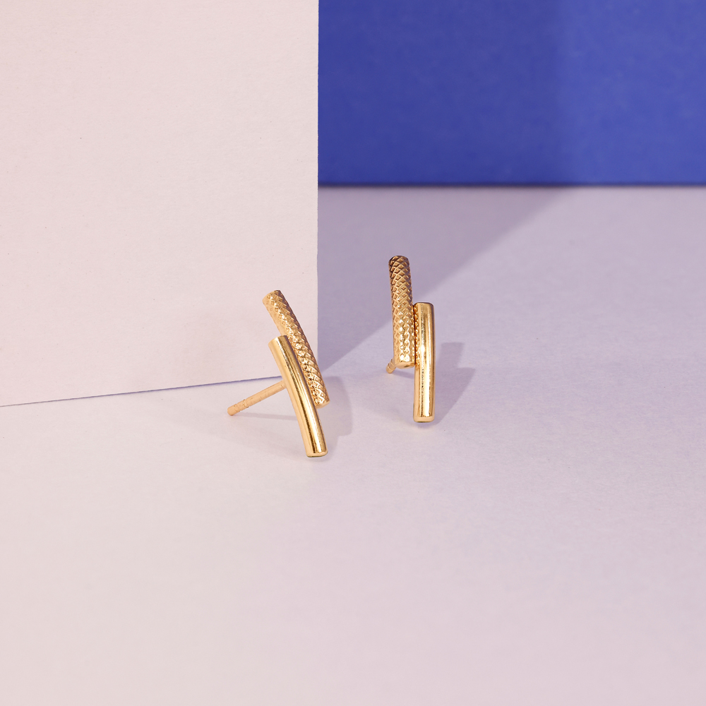 Tactile Linear Gold Stud Earrings