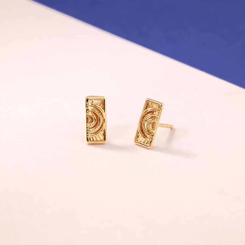 Intricate Geometric Gold Stud Earrings