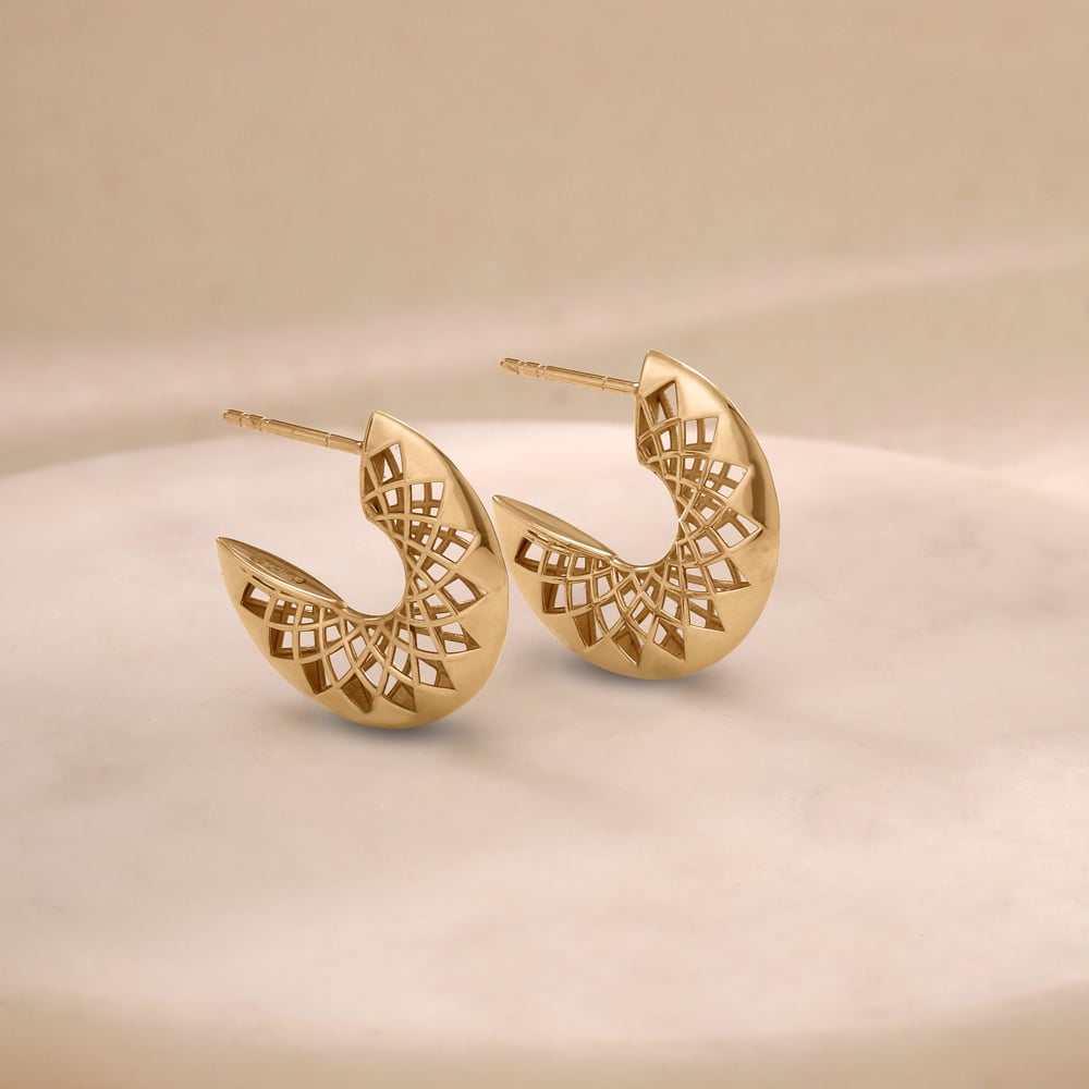 Sculpted Lattice Gold Hoop Earrings