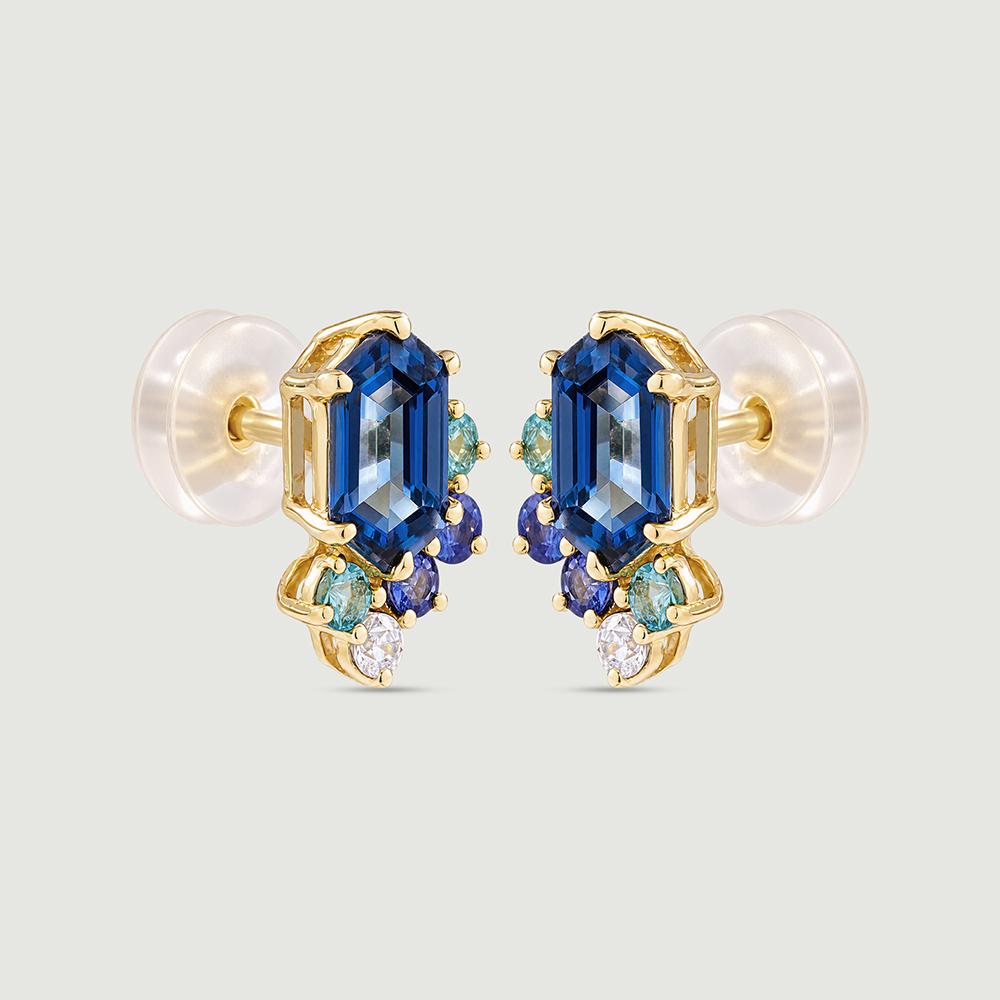 Blue Rhythm Gold Stud Earrings,,hi-res thumbnail 5