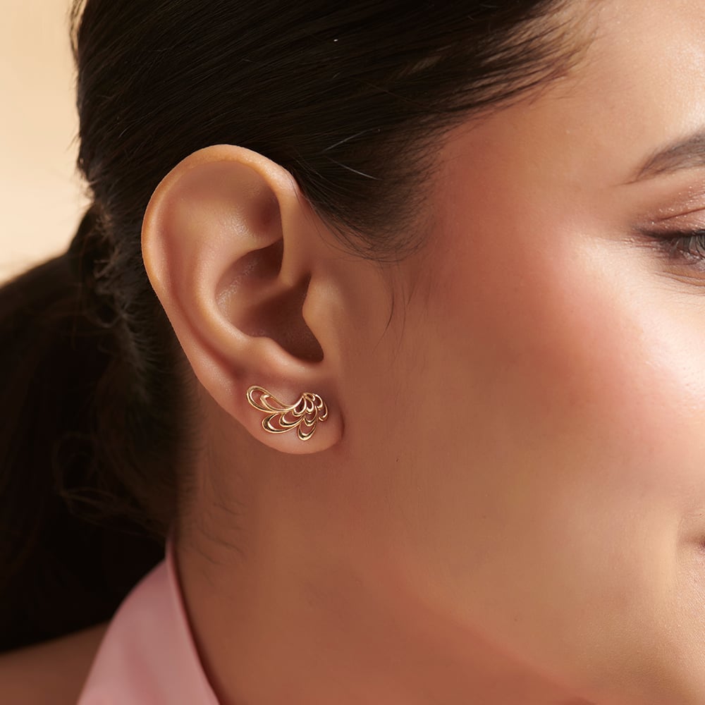Fluid Diya Gold Stud Earrings,,hi-res thumbnail 2