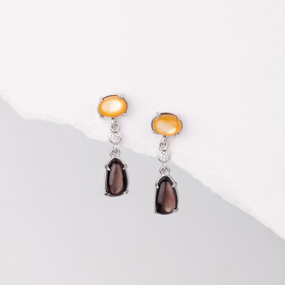 Earthy Dramatic Mother of Pearl Silver Drop Earrings