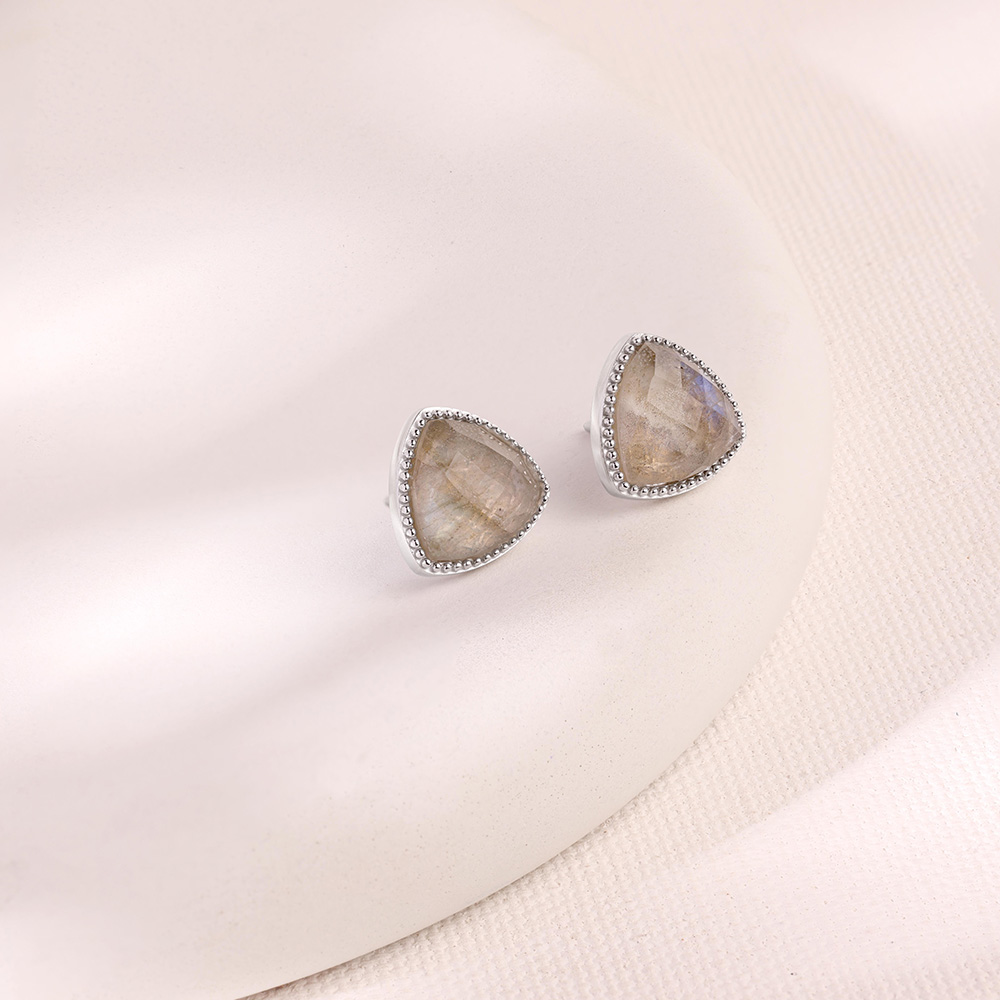 Earthy Facet Quartz Silver Stud Earrings