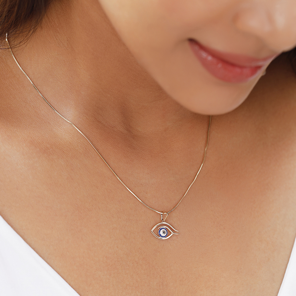 14KT Yellow Gold Minimal Evil Eye Pendant,,hi-res thumbnail 2