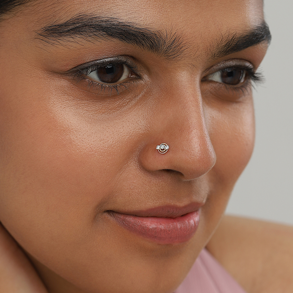 Cosmic Loop Gold and Diamond Nose Pin,,hi-res thumbnail 2