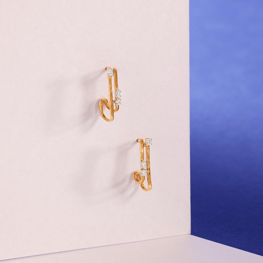 Sleek Linear Diamond Hoop Earrings