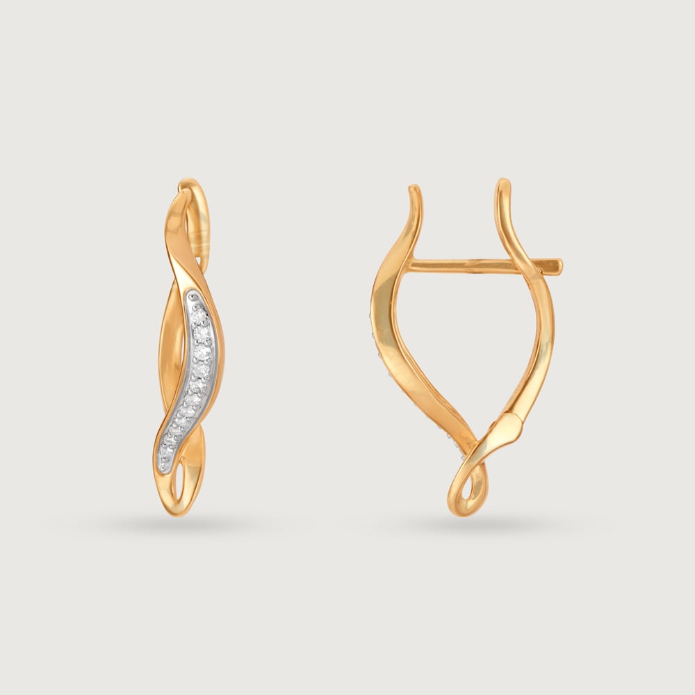 Serenity Curve 14 Kt Gold & Diamond Hoop Earrings,,hi-res thumbnail 4