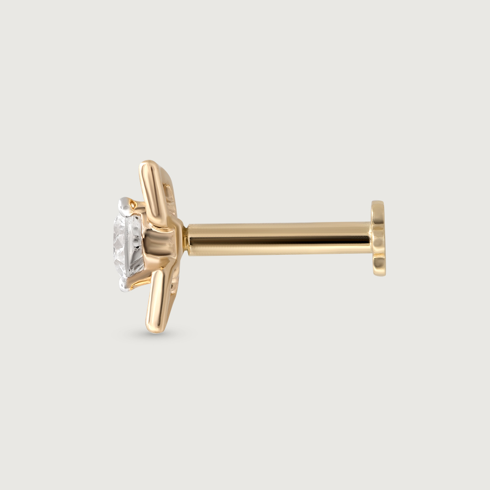 Triple Petal Gold and Diamond Nose Pin,,hi-res thumbnail 4