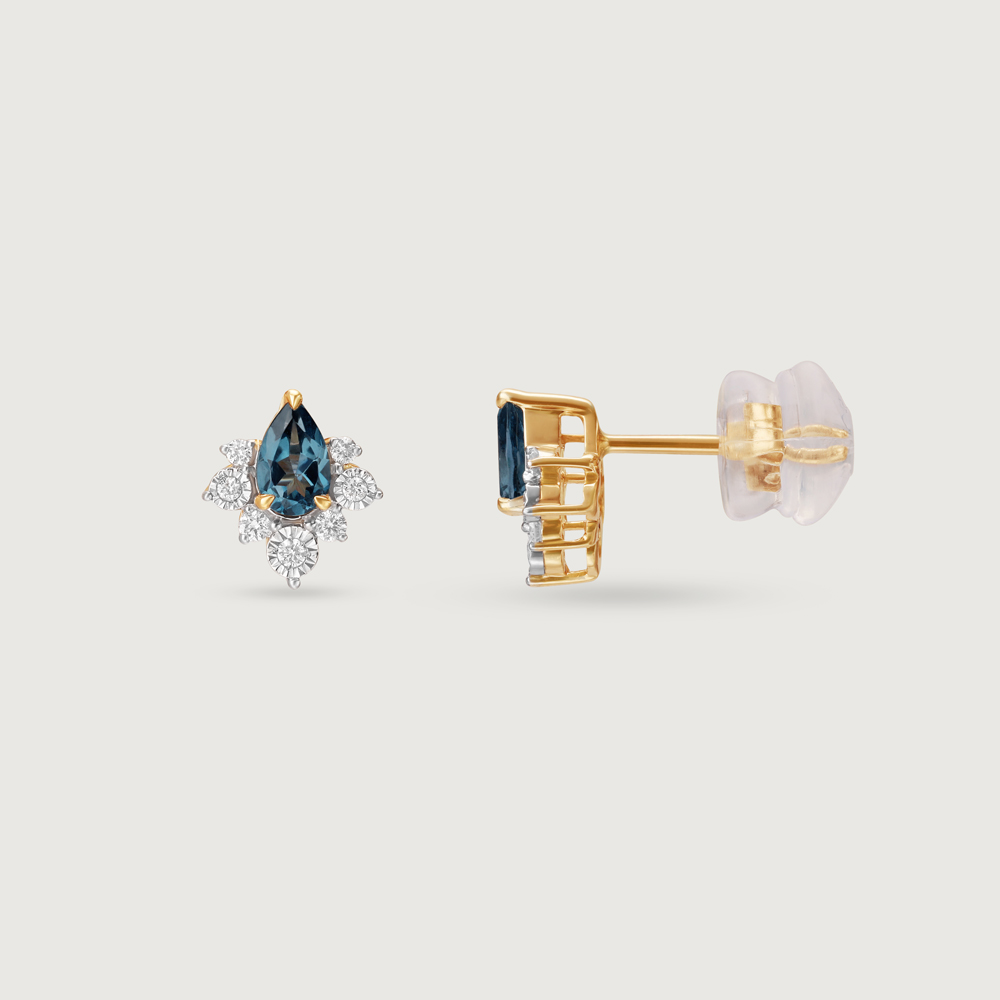 Sparkly Blue Diamond & Gold Stud Earrings,,hi-res thumbnail 4
