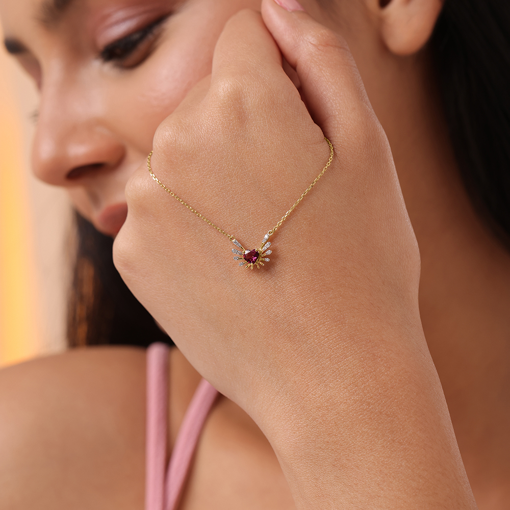 Heart & Wings 14KT Gold, Diamond & Pink Garnet Necklace,,hi-res thumbnail 2
