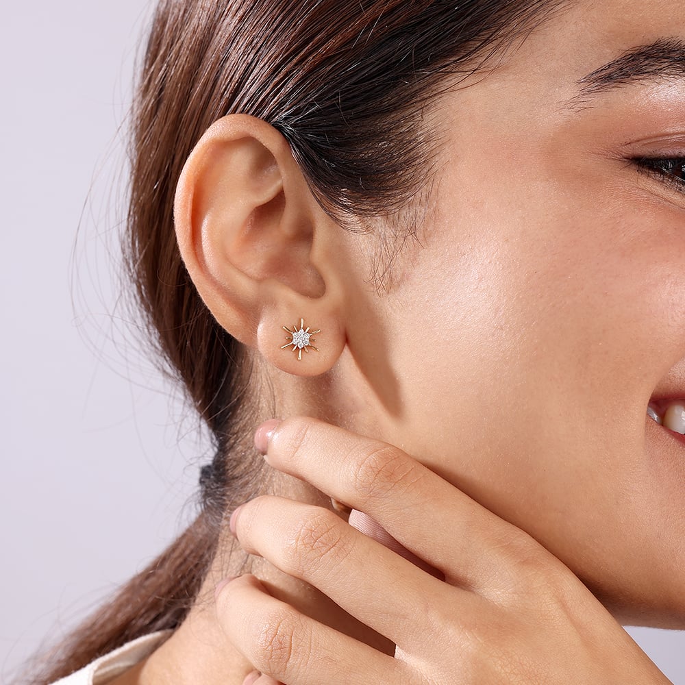 Diamond Gilded Galaxy 14KT Yellow Gold Stud Earrings,,hi-res thumbnail 2