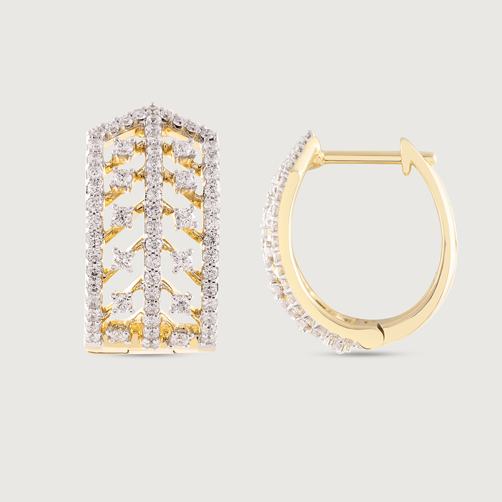 Chevron Shine Gold & Diamond Hoop Earrings,,hi-res thumbnail 4