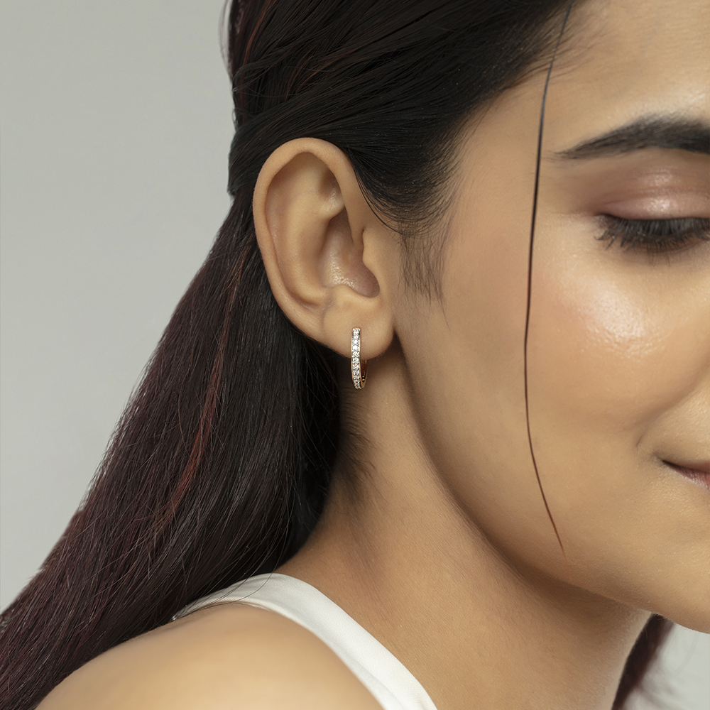 Oval Chic Gold & Diamond Hoop Earrings,,hi-res thumbnail 2