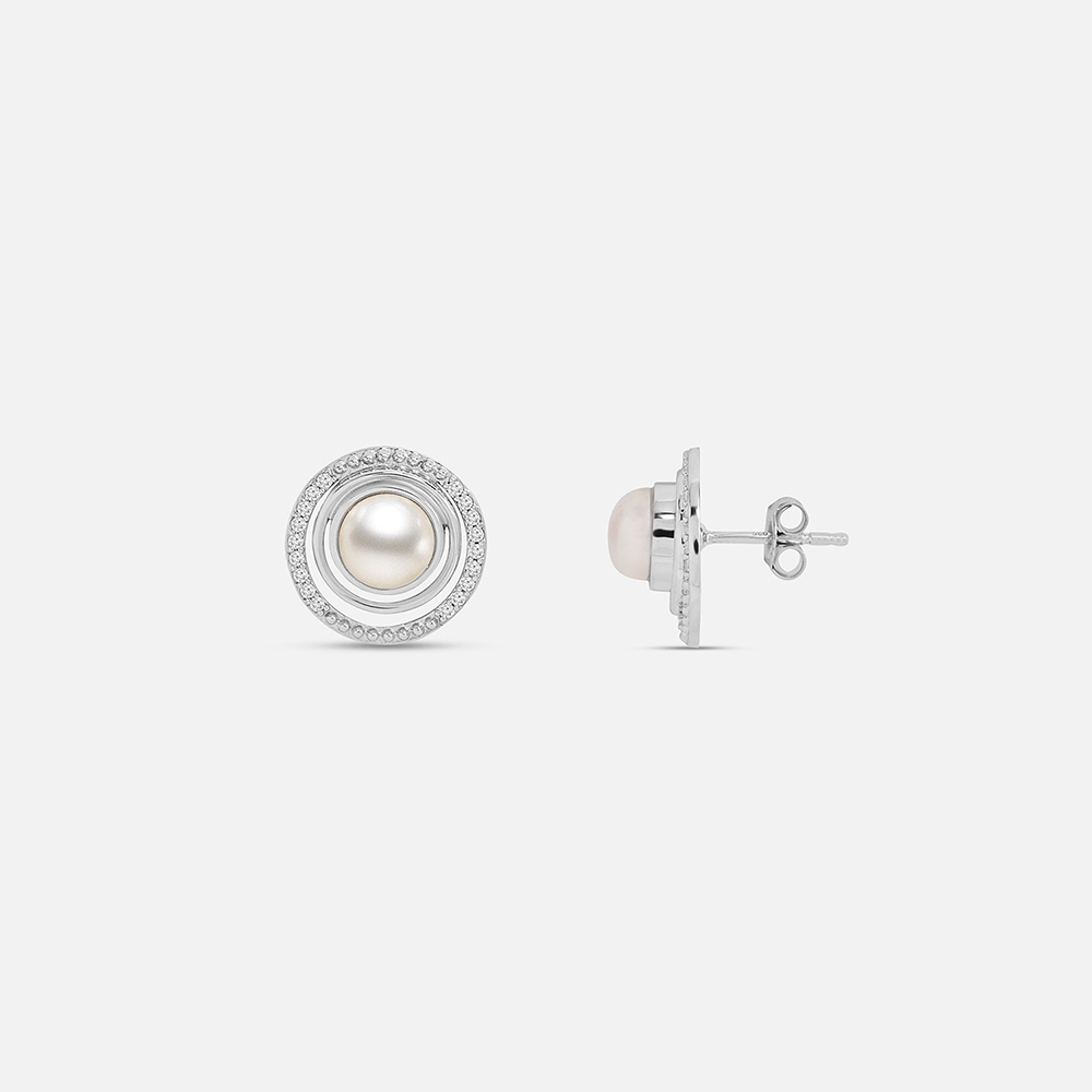 Chic Pearl Stud Silver Earrings,,hi-res thumbnail 4