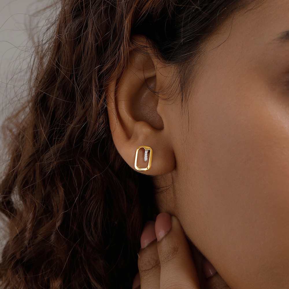 Modern Edge Diamond Stud Earrings,,hi-res thumbnail 2