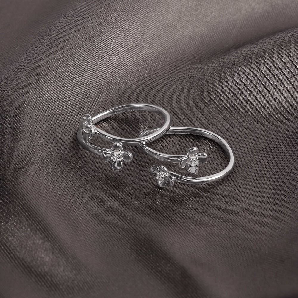 Blooming Bliss Silver Toe Rings