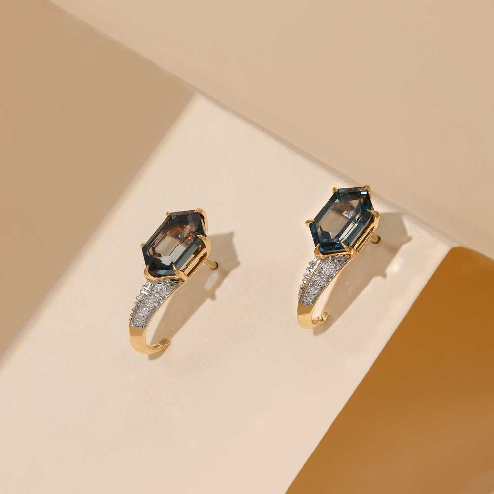Blue Radiance Topaz Gold Hoop Earrings