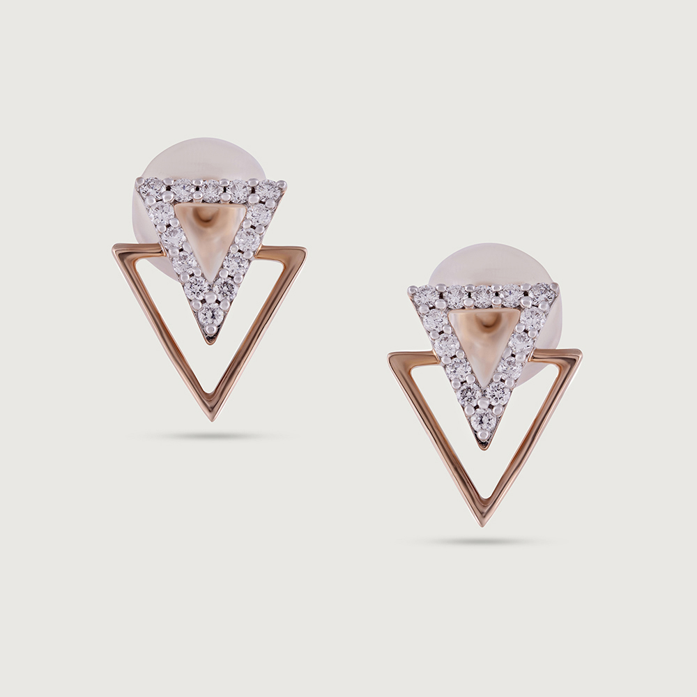 Geometric Sparkles Gold & Diamond Stud Earrings,,hi-res thumbnail 2