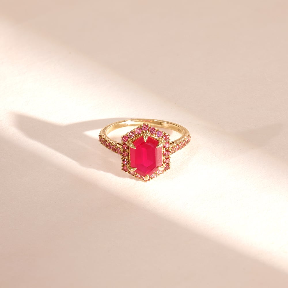 Radiant Red Tourmaline Gold Ring