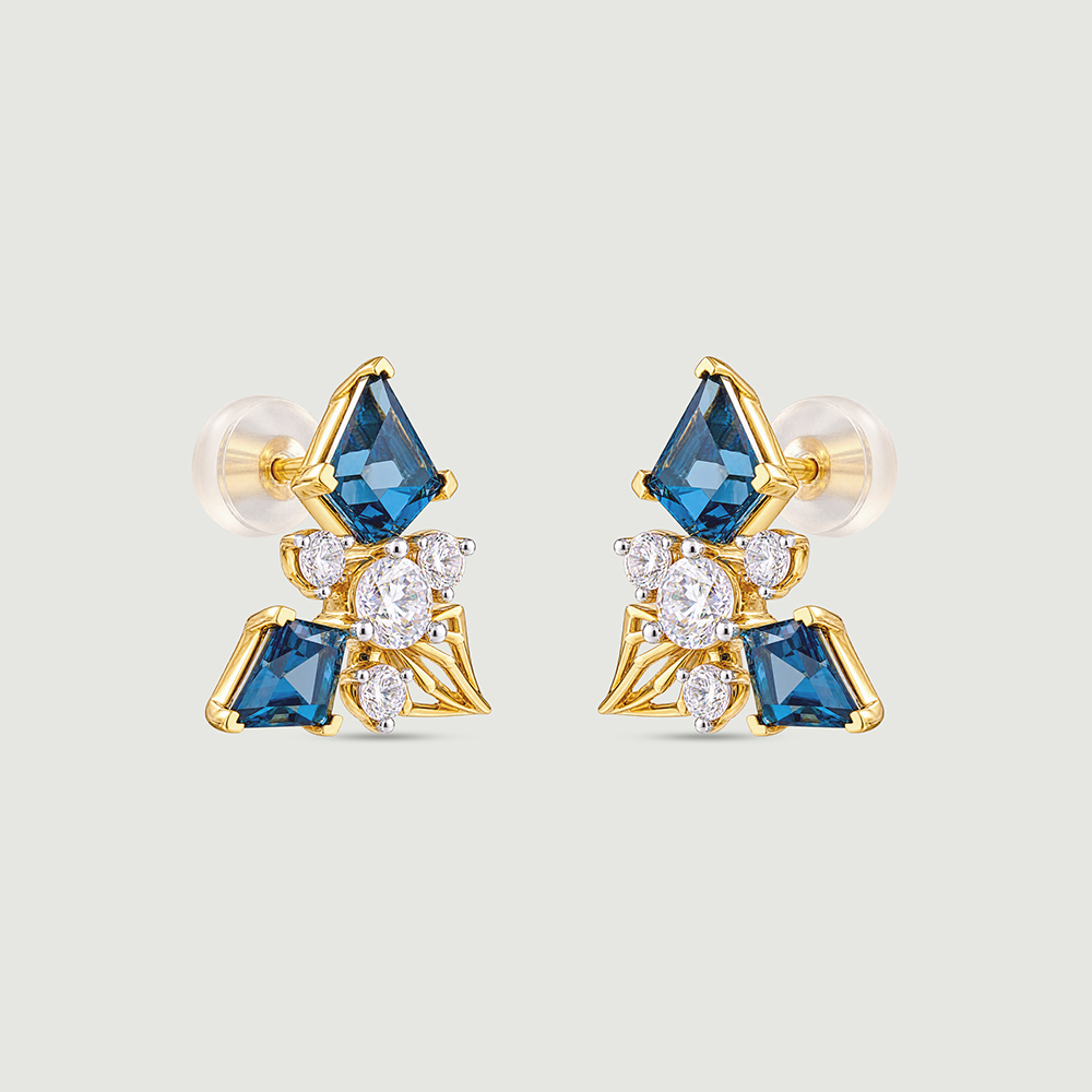 Geometric Blue Topaz Gold Stud Earrings,,hi-res thumbnail 5