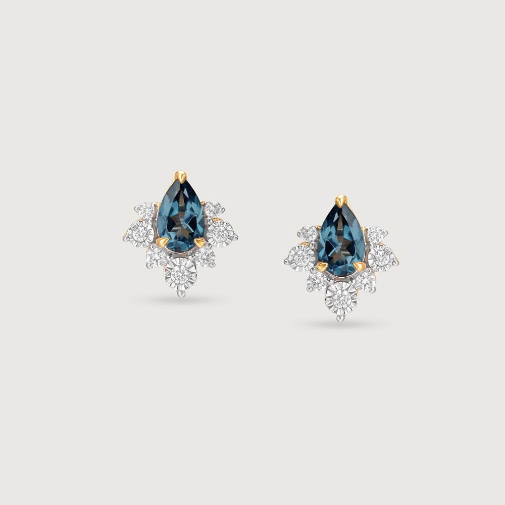 Sparkly Blue Diamond & Gold Stud Earrings,,hi-res thumbnail 3