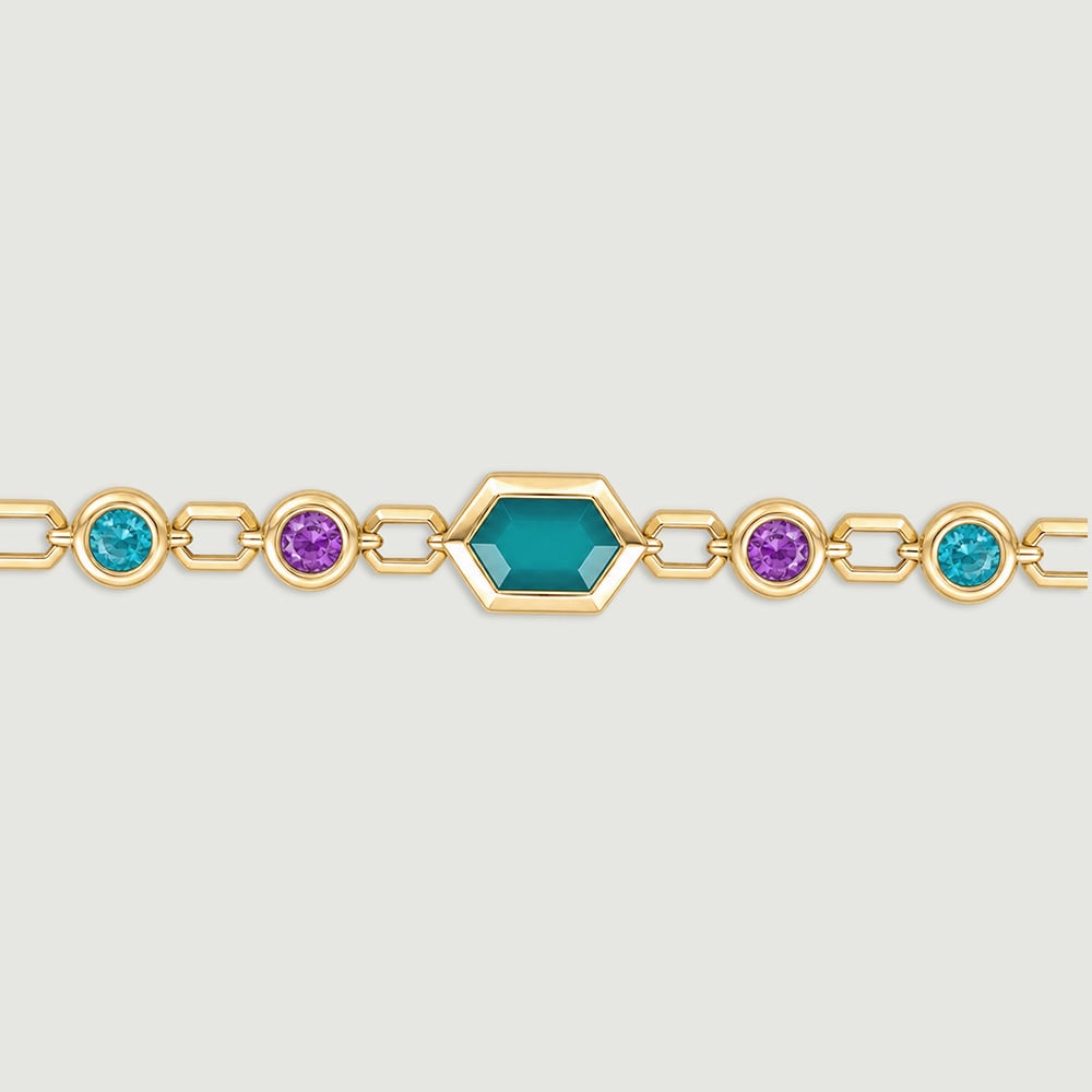 Rhythmic Linked Amethyst Emerald and Onyx Bracelet,,hi-res thumbnail 3
