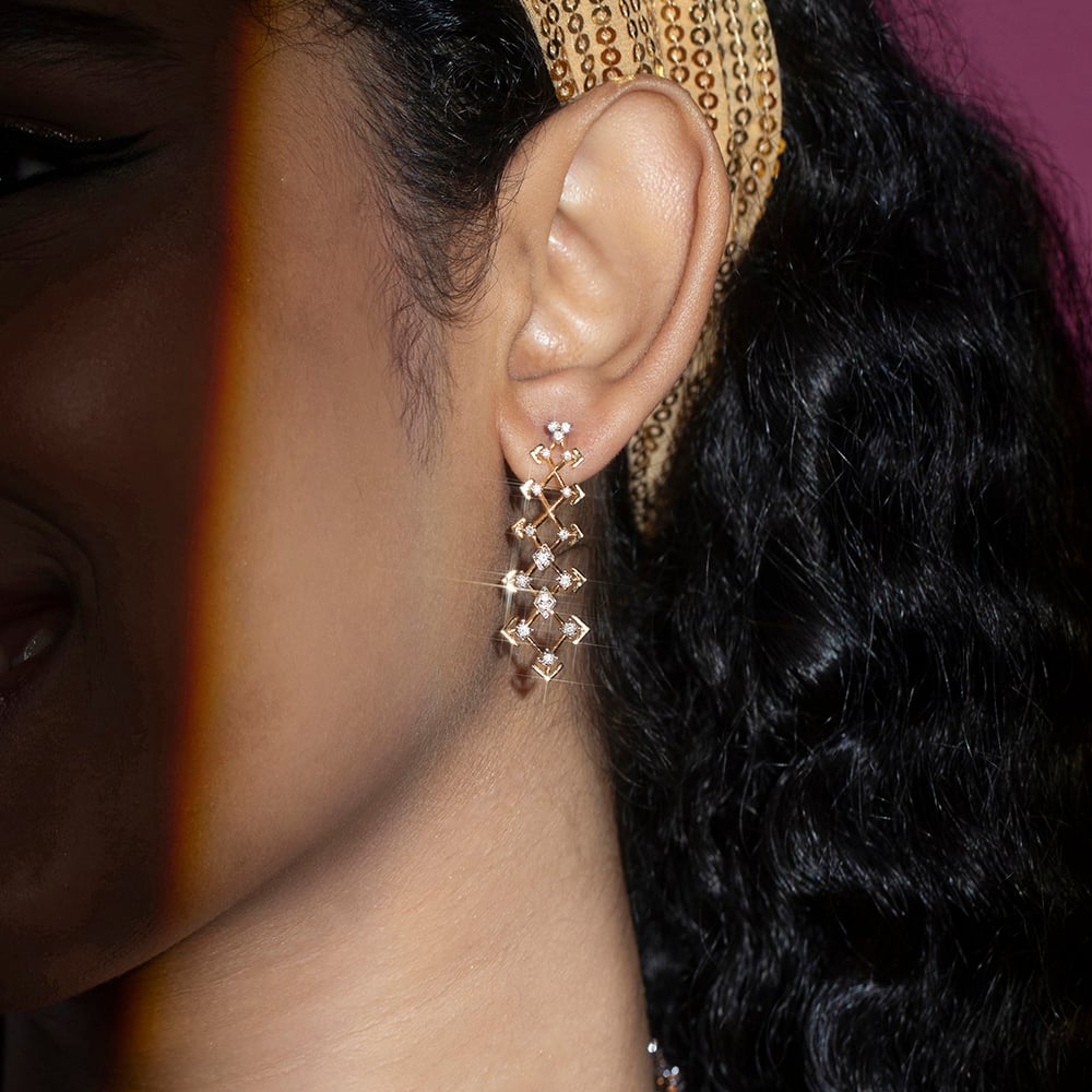Disco Dream Gold & Diamond Drop Earrings,,hi-res thumbnail 3