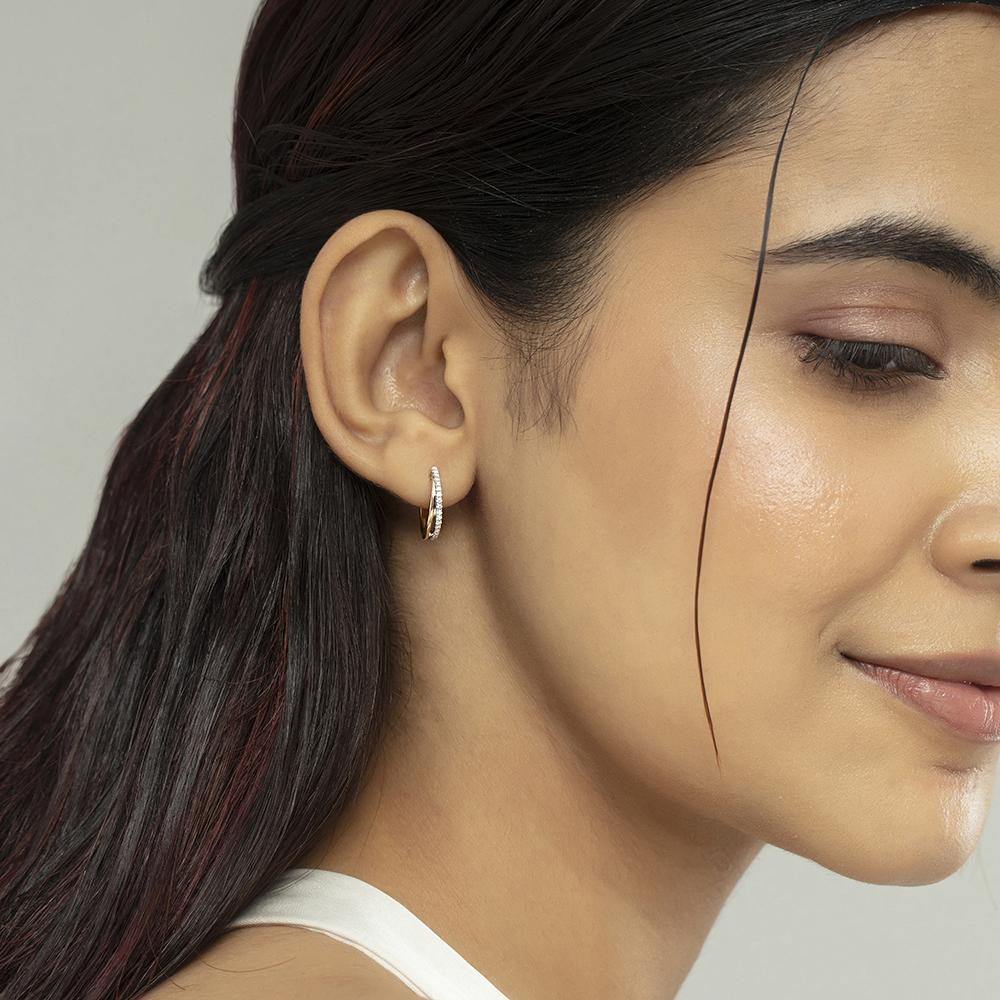 Elegant Radiant Gold & Diamond Hoop Earrings,,hi-res thumbnail 2