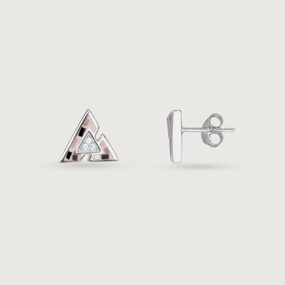 Artful Mosaic Silver Stud Earrings,,hi-res thumbnail 4