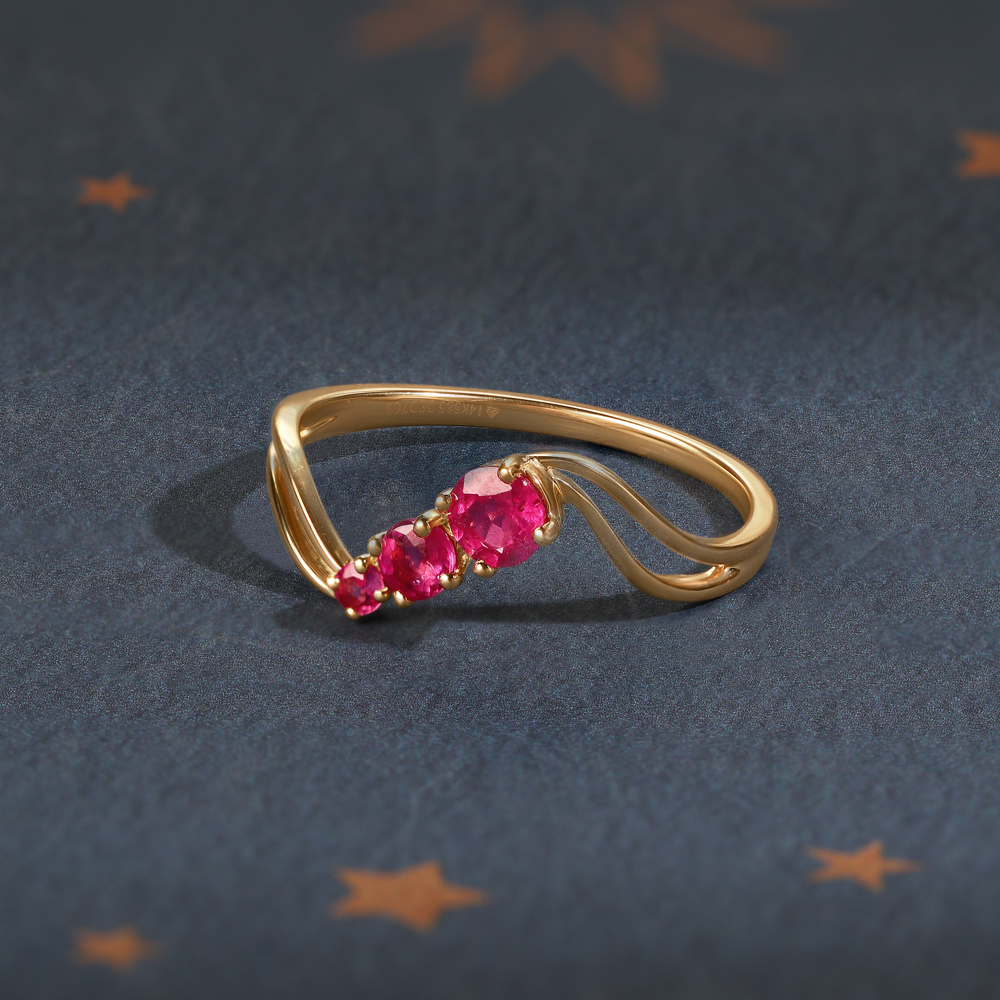 Phases of the Moon Pink Sapphire 14KT Finger Ring