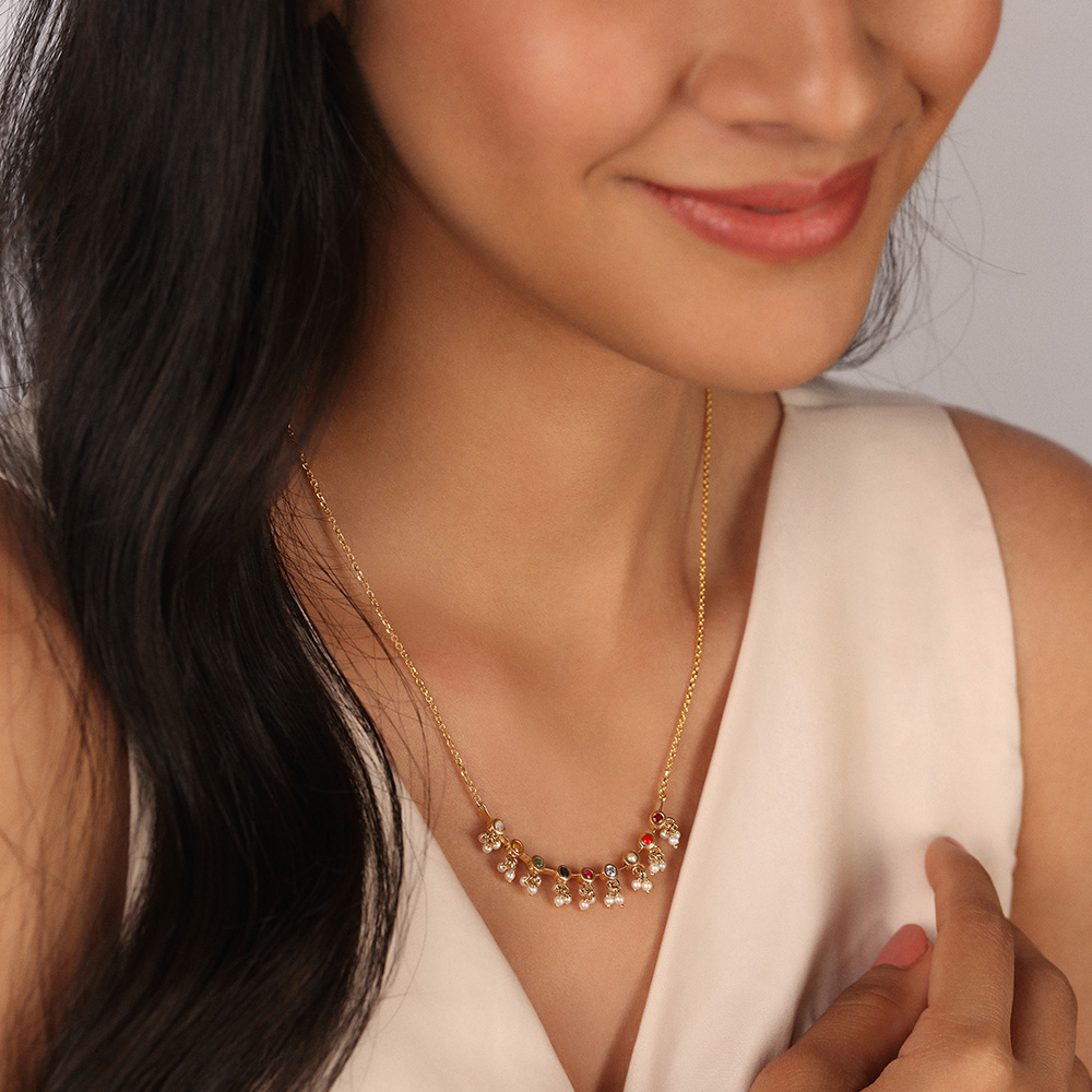 Charm of Cheer 14KT Navratna Necklace,,hi-res thumbnail 2