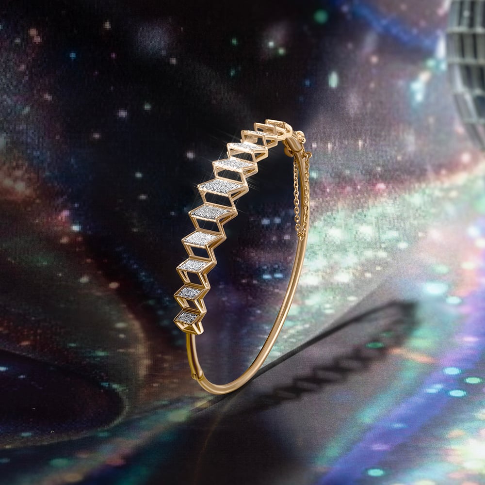 Zigzag Pulse Gold & Diamond Bangle,,hi-res thumbnail 2