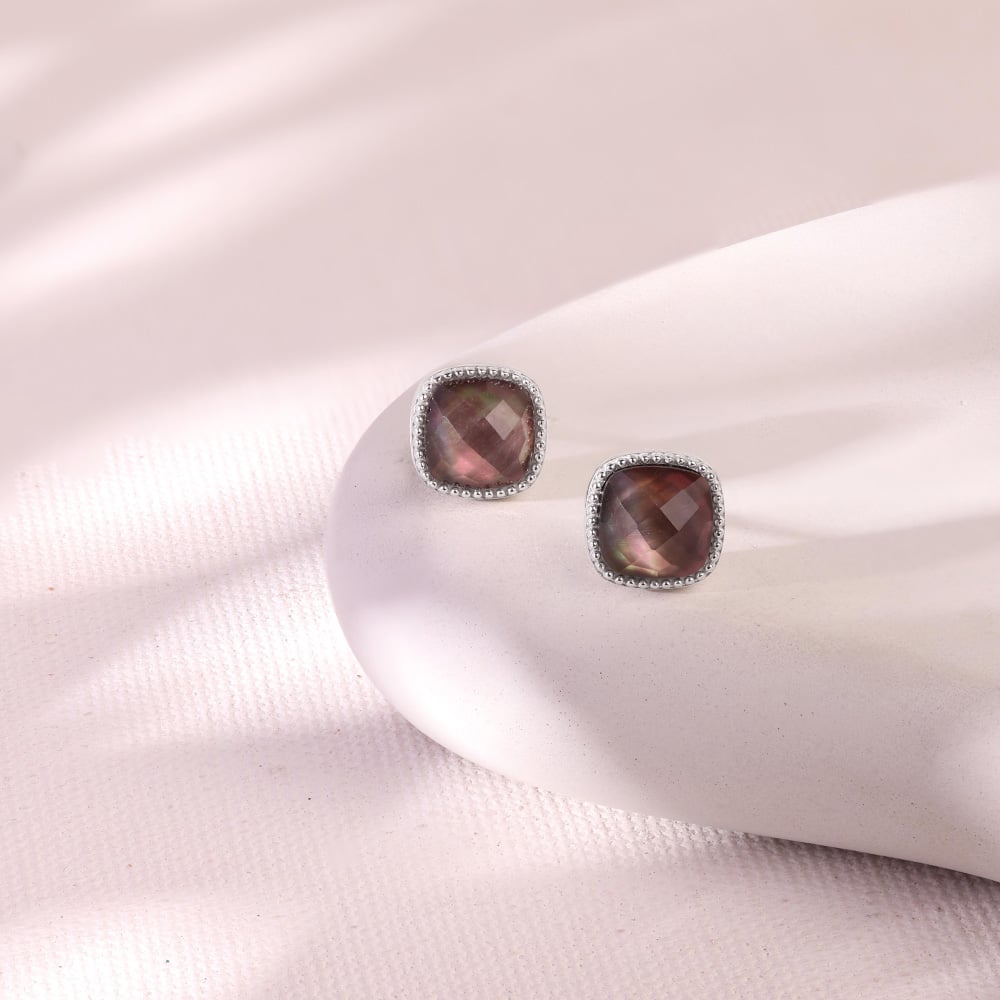 Mystic Glow Quartz Silver Stud Earrings