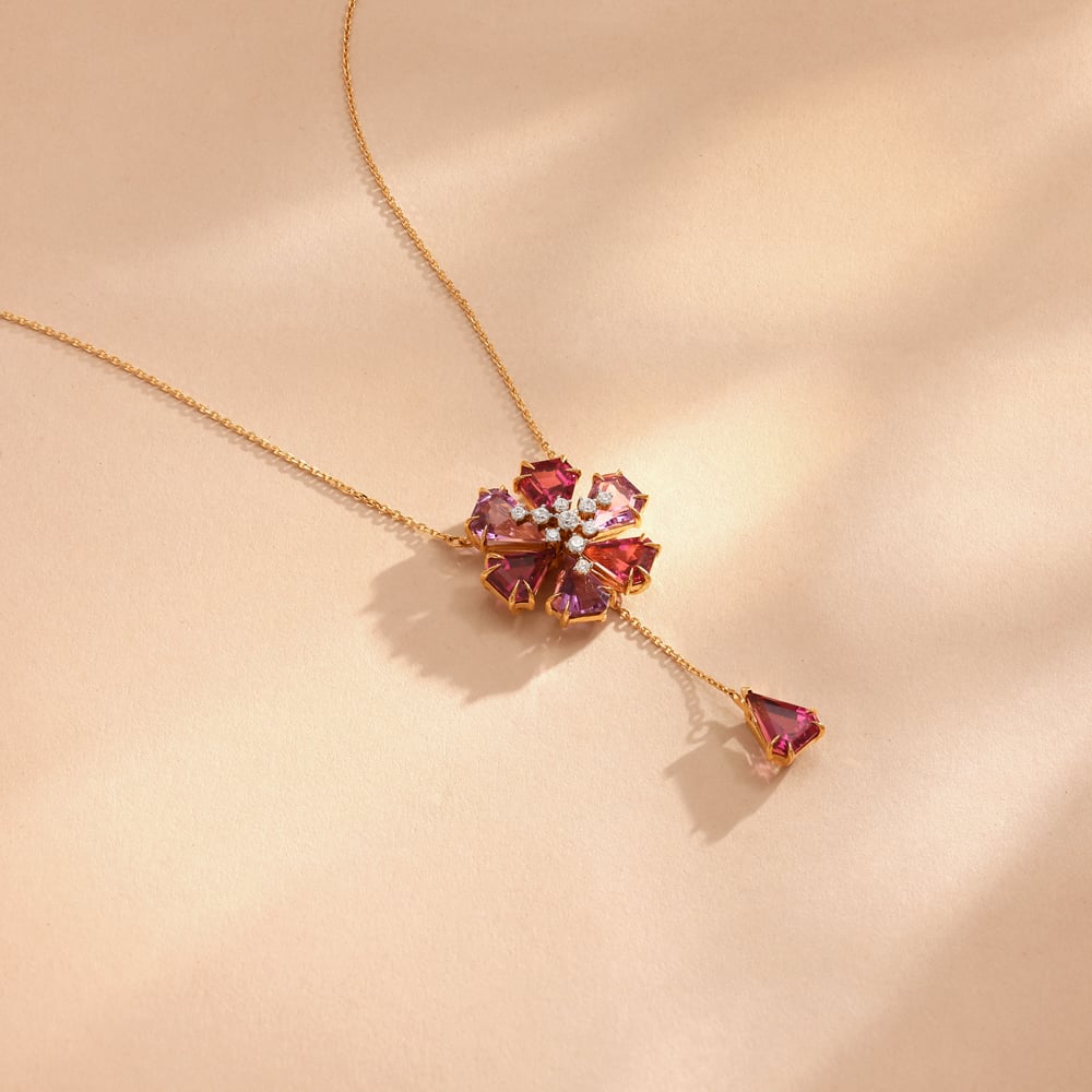 Celebratory Firework Amethyst and Garnet Lariat Necklace