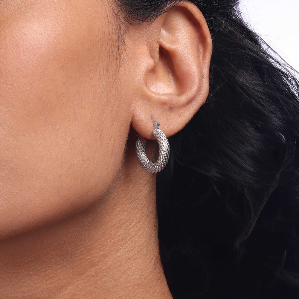 Braided Shine Silver Hoop Earrings,,hi-res thumbnail 2
