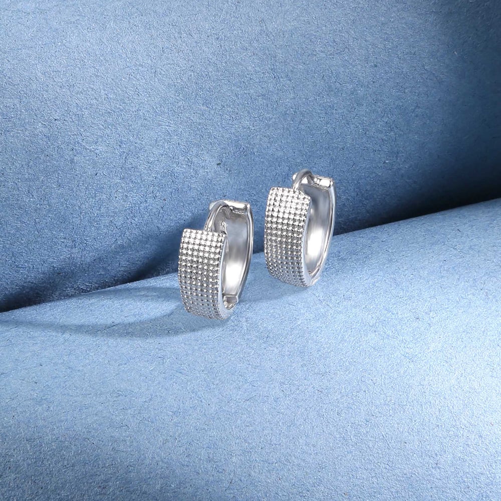 Grid Glow Silver Hoop Earrings
