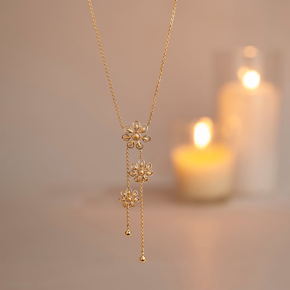 Radiant Floral Gold Lariat Necklace