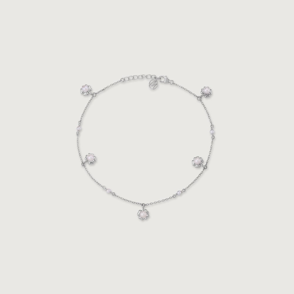 Flirty Bloom Silver Silver Anklet,,hi-res thumbnail 3